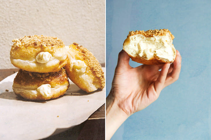 ‘Sourdonuts’: apple crumble 'brûlée' or ACB (left) and Korean garlic (right).