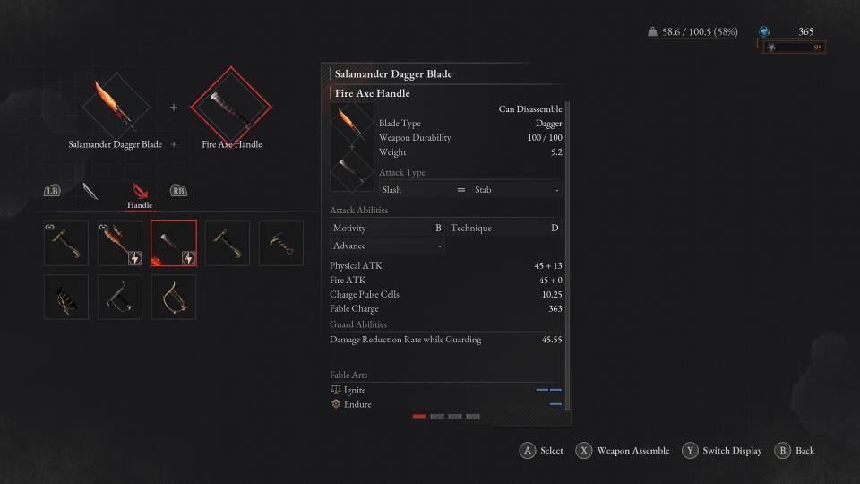 In-game screenshot of the Weapon Assembly in Lies of P