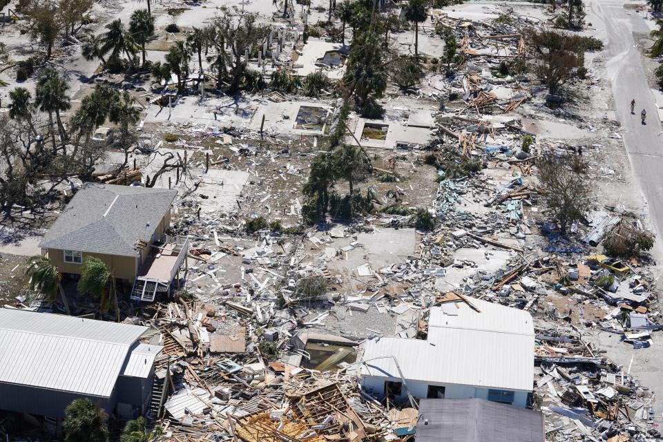 Homes and businesses are devastated after Hurricane Ian on Sept. 30 in Fort Myers Beach, Fla.