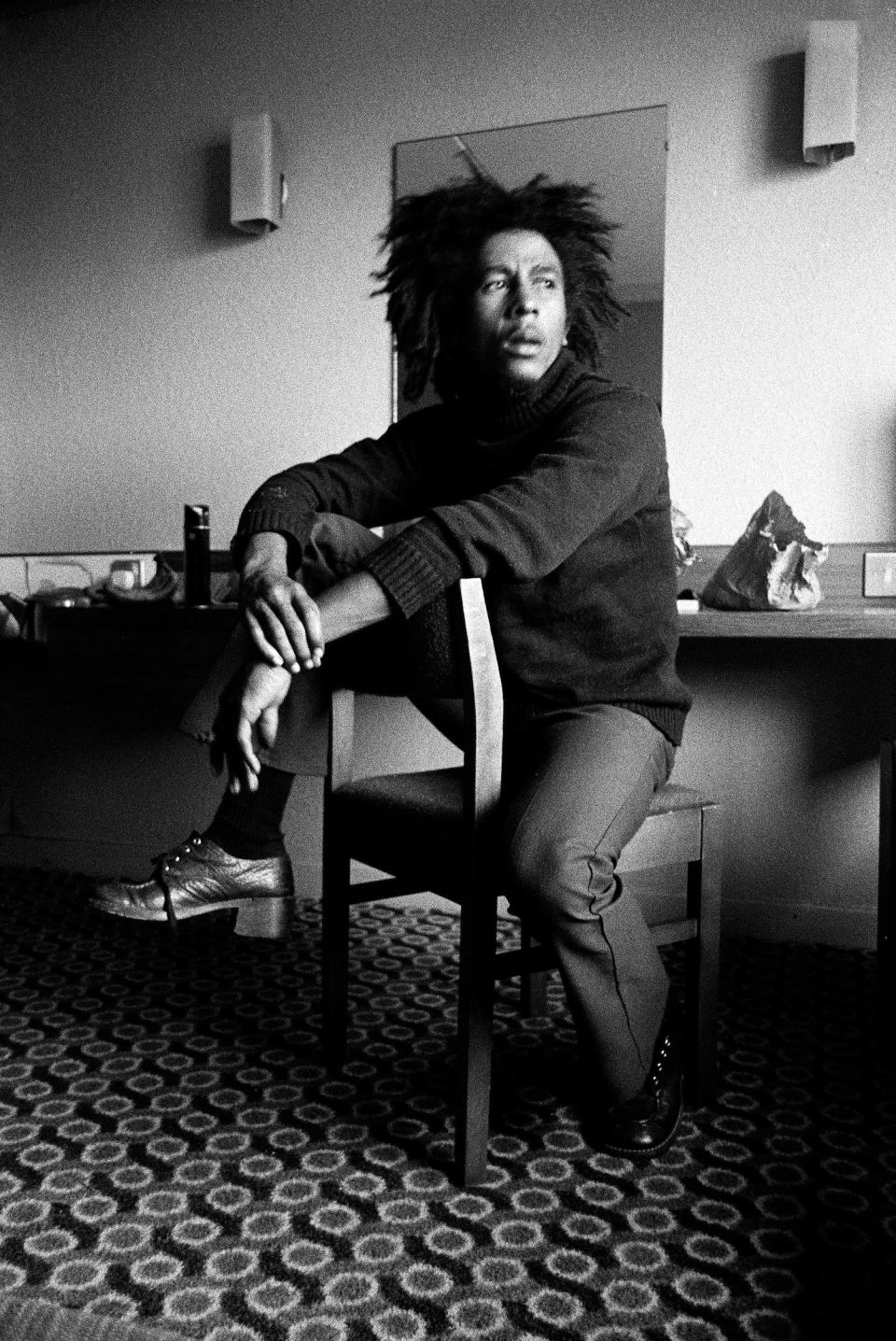 A photo of Bob Marley in a scene from the documentary motion picture "Marley." Photo Magnolia Pictures.