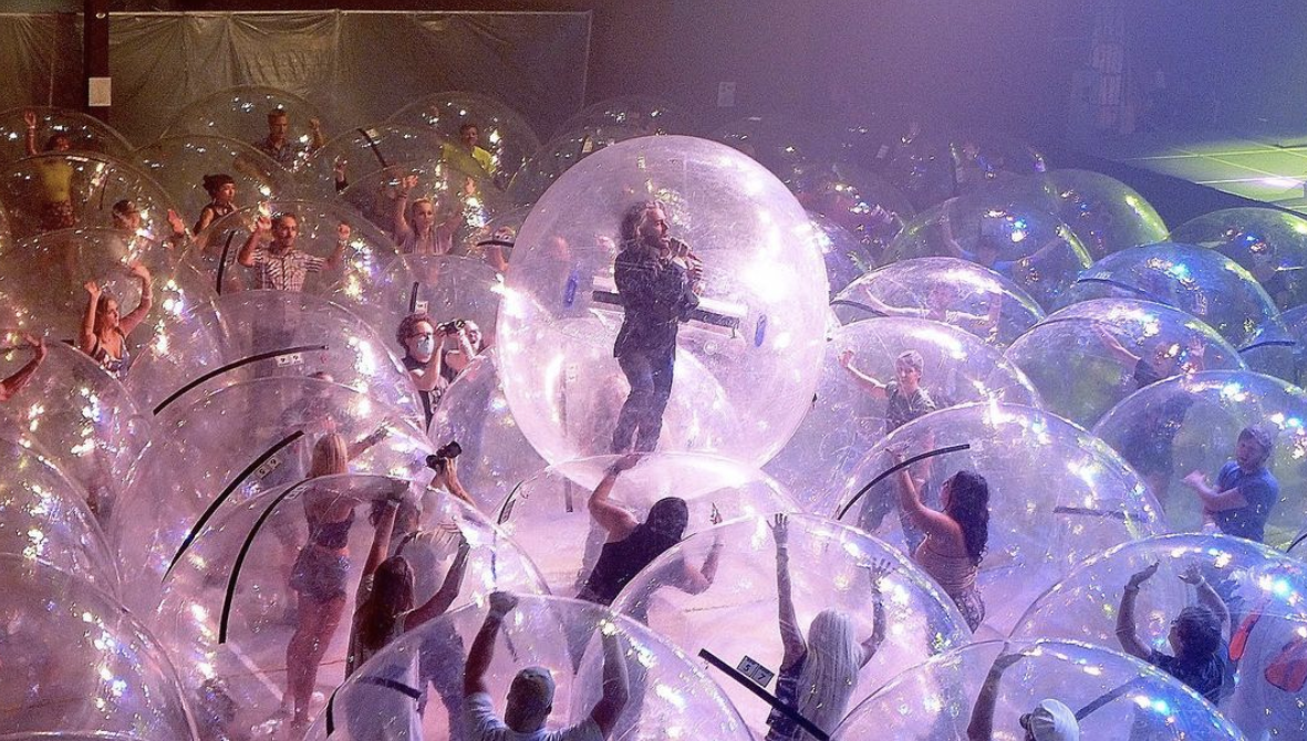 The Flaming Lips do a test-run Space Bubble concert in Oklahoma City. (Photo: Instagram)