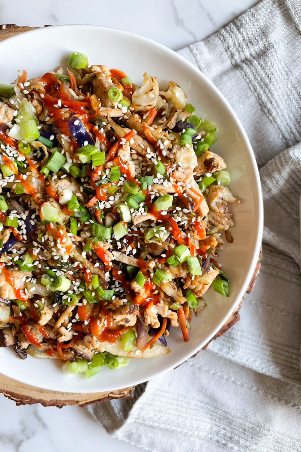 Ground turkey egg roll in a bowl