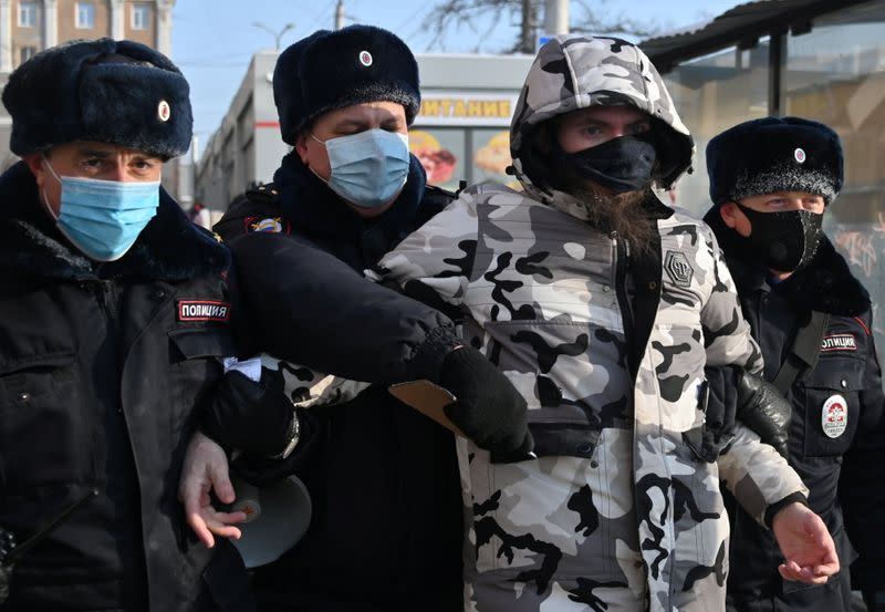 A rally in support of jailed Russian opposition leader Alexei Navalny in Omsk