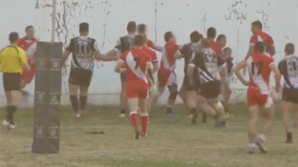 An all-in-brawl broke out just moments before the act. Pic: Red Star Rugby