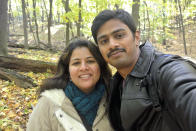 In this undated photo provided by Kranti Shalia, Srinivas Kuchibhotla, right, poses for photo with his wife Sunayana Dumala in Cedar Rapids, Iowa. In the middle of a crowded bar, a 51-year-old former air traffic controller yelled at two Indian men - Kuchibhotla and Alok Madasani - to "get out of my country," witnesses said, then opened fire in an attack that killed one of the men and wounded the other, as well as a third man who tried to help, Thursday, Feb 23, 2017, in Olathe, Kan. (Kranti Shalia via AP)