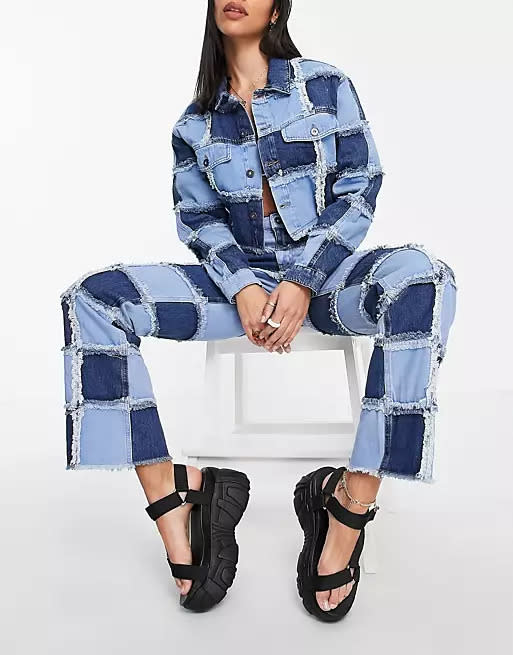 The Ragged Priest straight leg jeans in patchwork check denim