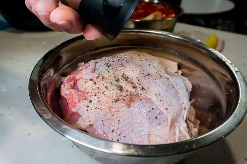 Seasoning chicken for Lemony Braised Chicken Legs