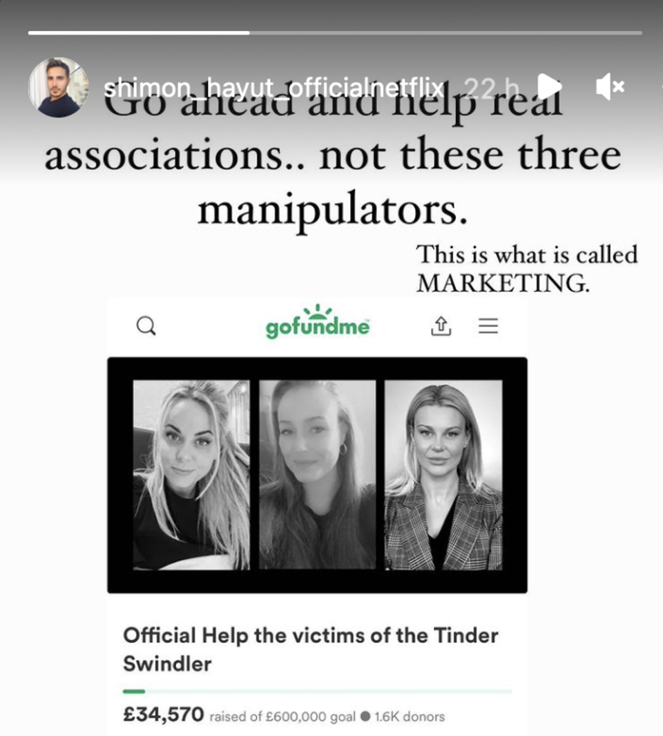 The Tinder Swindler has criticised his con victims’ GoFundMe page (Instagram)