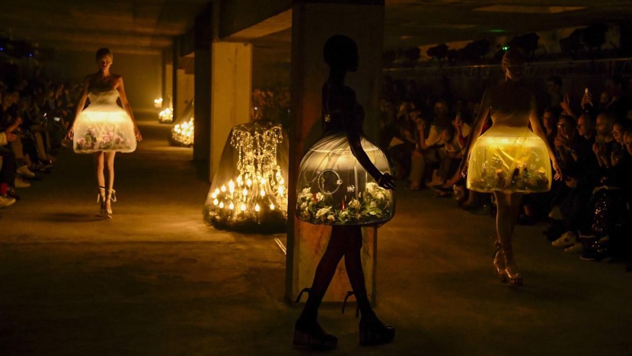 paris, france september 27 a model walks the runway during the undercover ready to wear springsummer 2024 fashion show as part of the paris fashion week on september 27, 2023 in paris, france photo by victor virgilegamma rapho via getty images