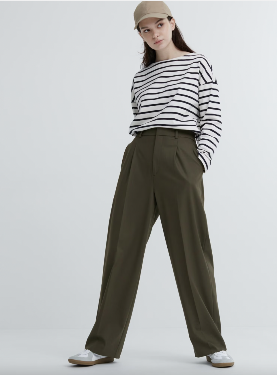 Designed with a slight drape, this wide-leg design is comfortable and premium-looking. (Uniqlo)