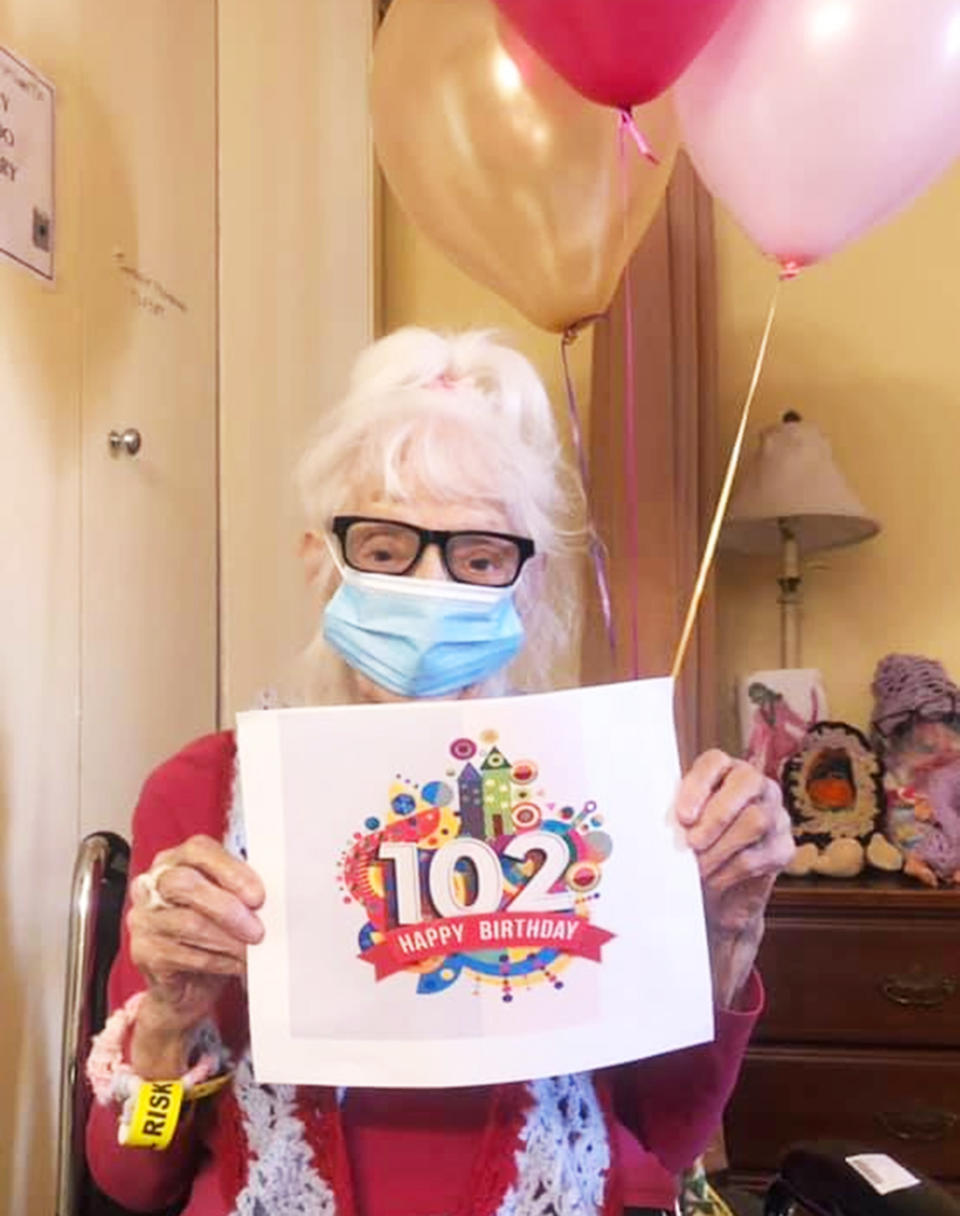 Angelina Friedman celebrated her 102nd birthday after surviving two bouts of Covid-19, according to her daughter. (North Westchester Restorative Therapy & Nursing Center)