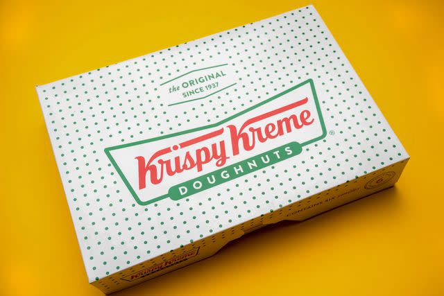 <p>Alamy</p> Photo of the outside of a Krispy Kreme box