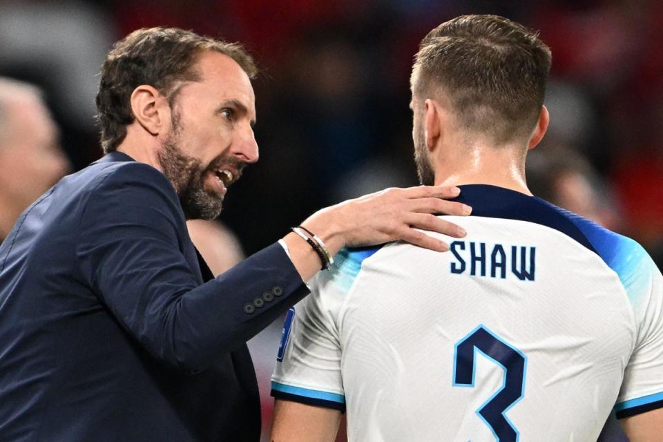 Shaw will be England’s first choice at left-back if fit (AFP via Getty Images)