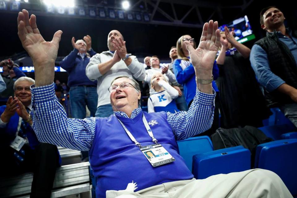 Former Kentucky basketball coach Joe B. Hall was recognized by the crowd for his 91st birthday when Kentucky played UAB in Rupp Arena in 2019.