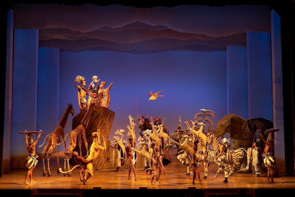 The cast of the national tour of the Disney musical "The Lion King" performs "Circle of Life."