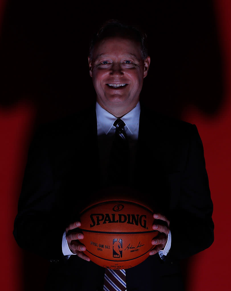 <p>“Excuse me, Mike Budenholzer, would you mind looking more like Professor Moriarty from ‘A Game of Shadows’? Perfect.” (Getty Images) </p>