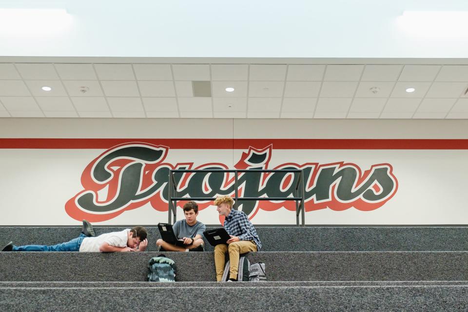 Students work on their laptops at the new Tusky Valley Middle-High School, Thursday, September 7 in Zoarville