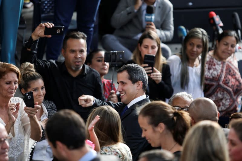 Venezuela's National Assembly President and opposition leader Juan Guaido holds a news conference in Caracas