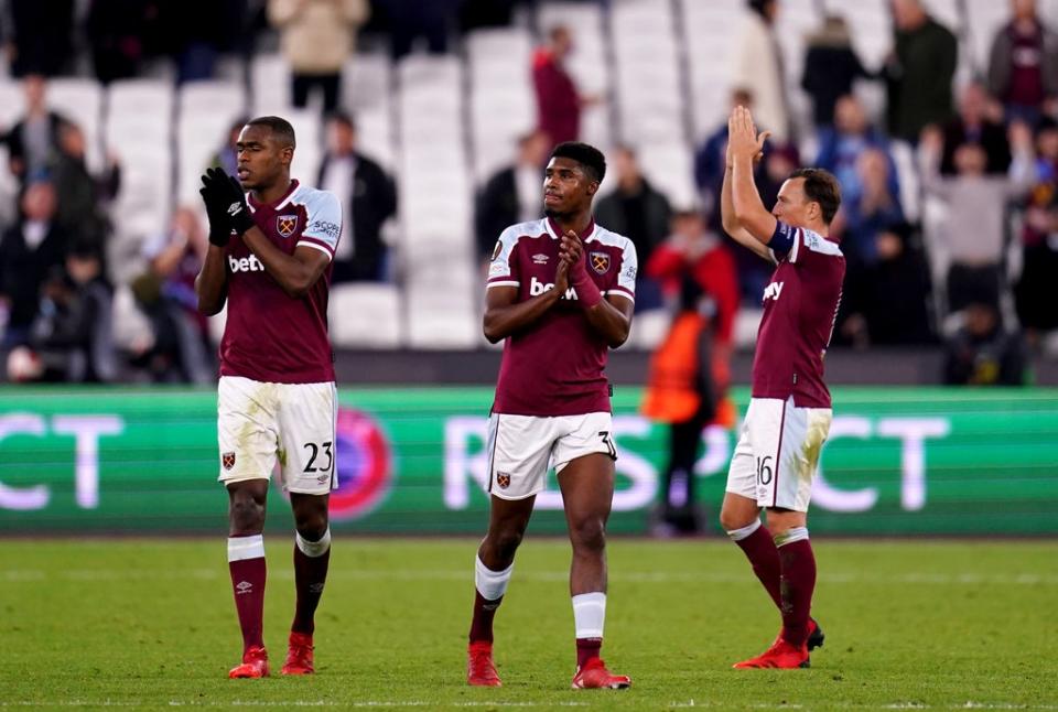 West Ham’s Issa Diop, Ben Johnson and Mark Noble (John Walton/PA) (PA Wire)