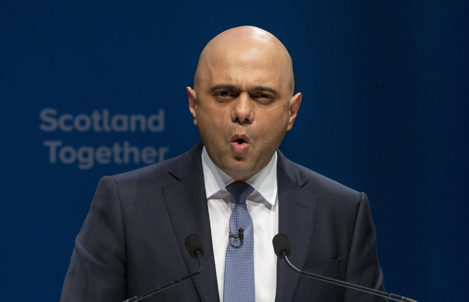 Home Secretary Sajid Javid addresses delegates during the Scottish Conservatives' annual party conference at the Aberdeen Exhibition and Conference Centre.