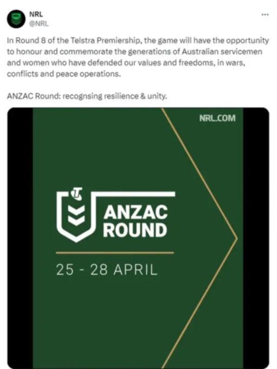 The since deleted NRL post that failed to mention New Zealand servicemen and women. Image: @NRL 