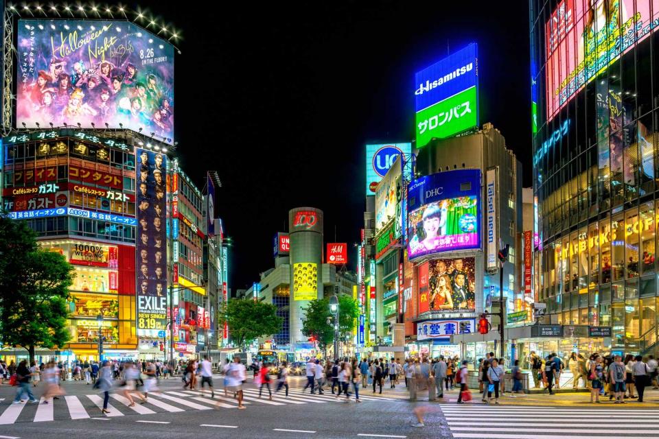 A crowded Shibya crossing at night, in Tokyo, Japan, voted one of the best cities in the world