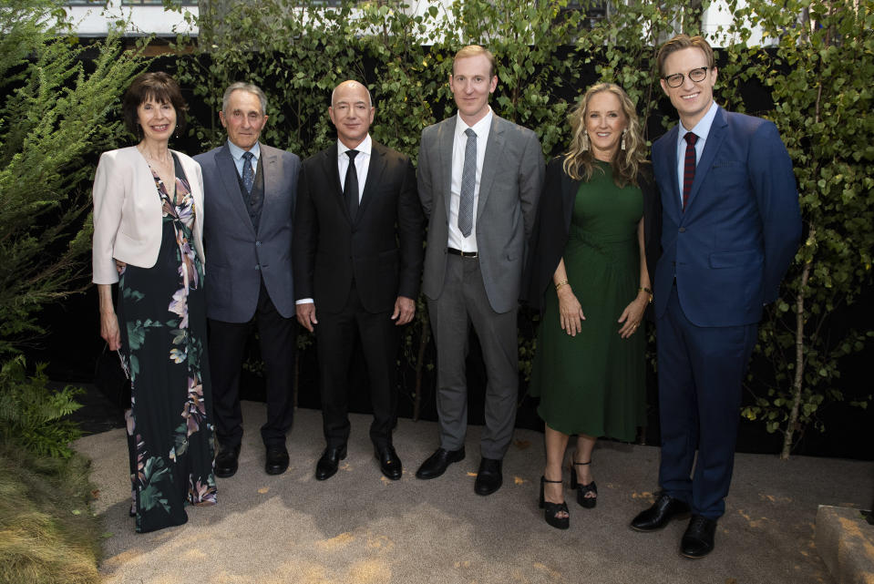 L to R: Rosemary Tolkien, Michael Tolkien, Bezos, McKay, Salke, Payne