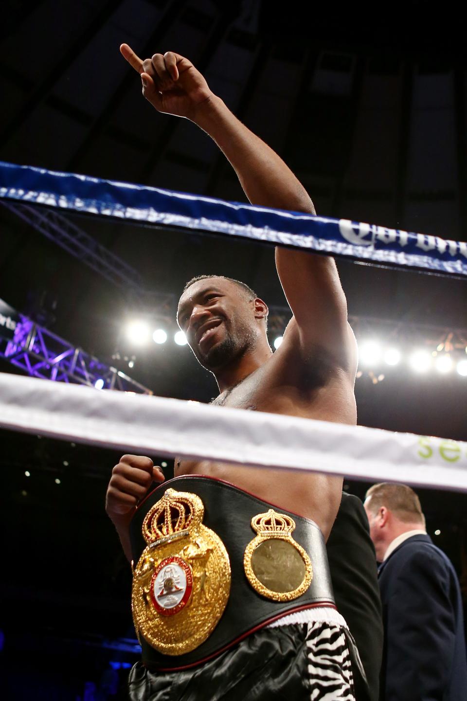 NEW YORK, NY - DECEMBER 01: Austin Trout celebrates with the belt after defeating Miguel Cotto to retain his WBA Super Welterweight Championship title at Madison Square Garden on December 1, 2012 in New York City. (Photo by Elsa/Getty Images)