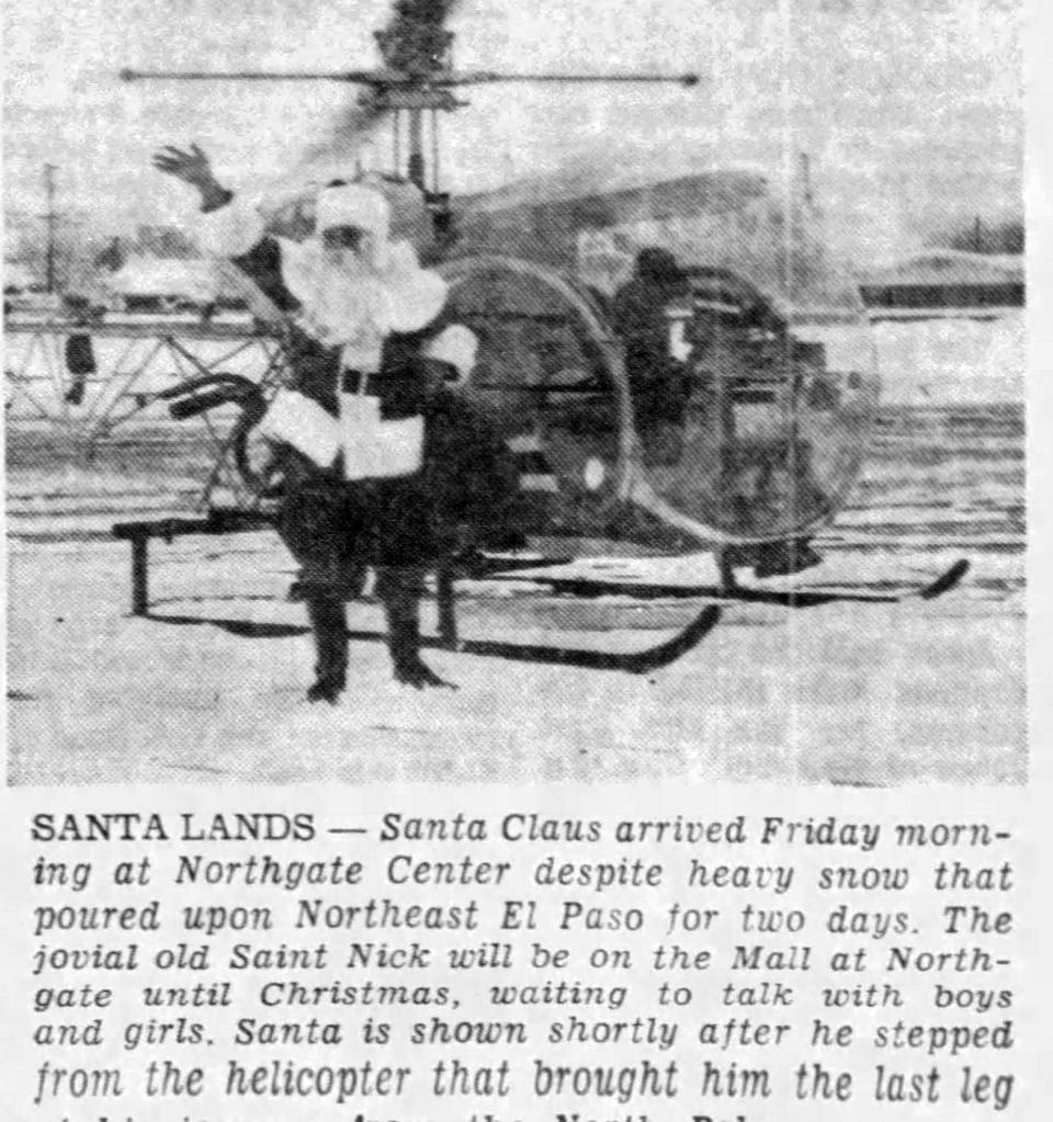 Nov. 29, 1996: Santa Claus arrived at Northgate Center despite heavy snow that poured upon Northeast El Paso for two days.
