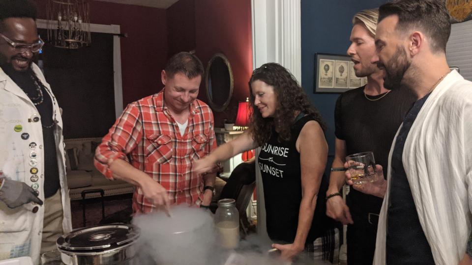 S.T.E.A.M. chemist Jerald Smith with NICE Cream hosted an ice cream show at the home of Courier Journal dining columnist Dana McMahan as friends and family watched.