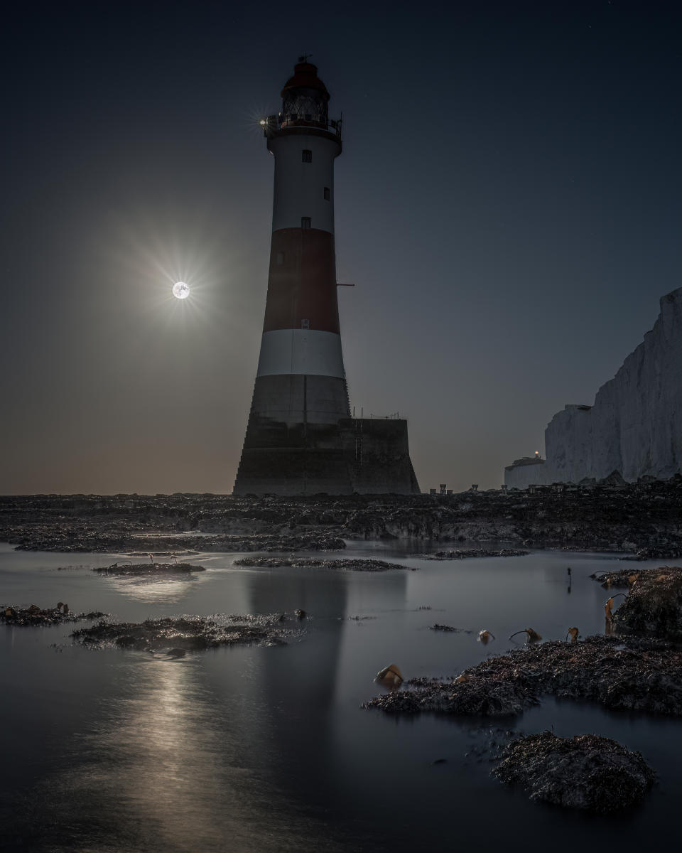 Full Moon Behind Beachy Head Lighthouse by Giles Embleton-Smith was runner-up in the Magnificent Moon category (Giles Embleton-Smith/SDNPA/PA)