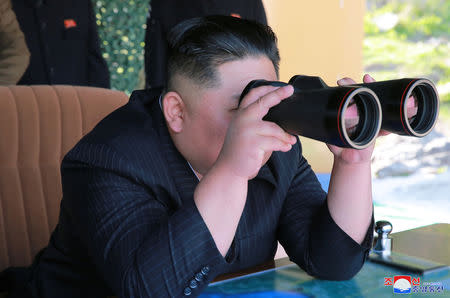 North Korea's leader Kim Jong Un supervises a military drill in North Korea, in this May 10, 2019 photo supplied by the Korean Central News Agency (KCNA). KCNA via REUTERS