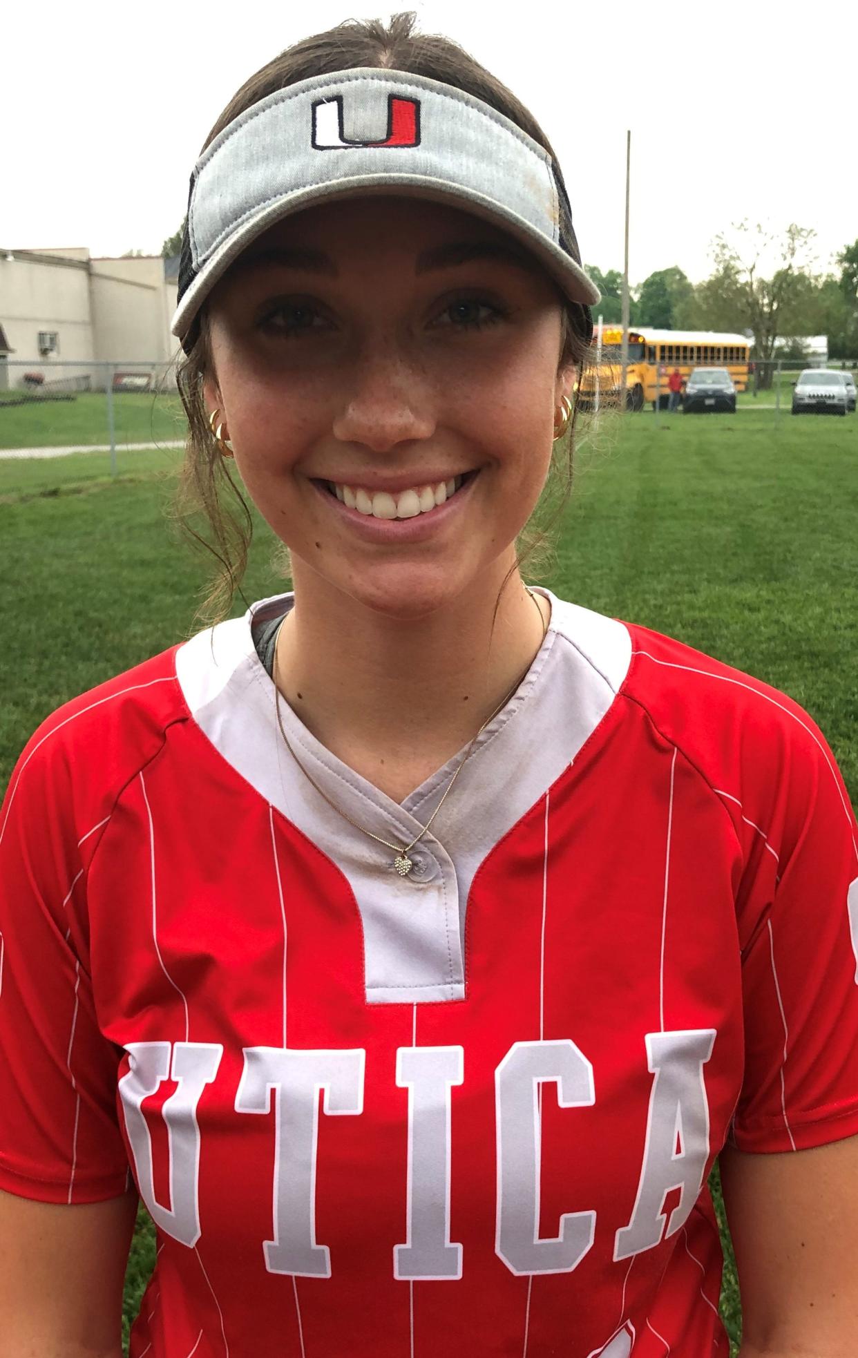 Utica senior cathcer Lauren Schmitt's two-out, two-run double in the fifth inning gave the host Redskins a 3-1 win against Centerburg on Monday in a Division III tournament opener.