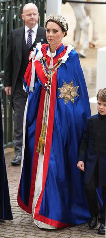 <p>Dan Charity - WPA Pool/Getty</p> Kate Middleton in the Royal Victorian Order mantle at the coronation of King Charles
