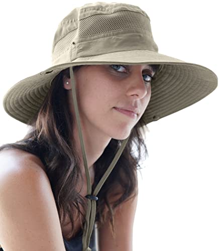 GearTOP Wide Brim Sun Hat for Men and Women - Mens Bucket Hats with UV Protection for Hiking. Sun Hat Women UPF 50+ (Khaki, 7-7 1/2)