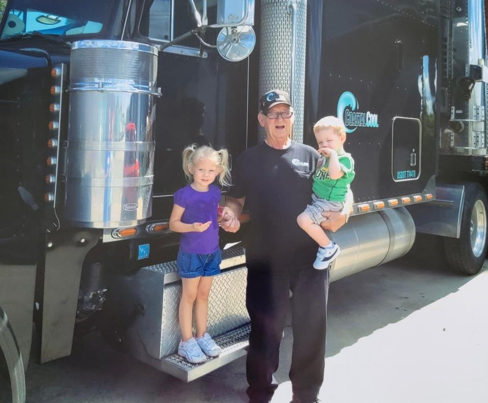 Charles McVey, 82, died while in hospice care in April. He was a truck driver for 45 years. Here he is in 2014 with great-grandchildren Trinity and Emery.