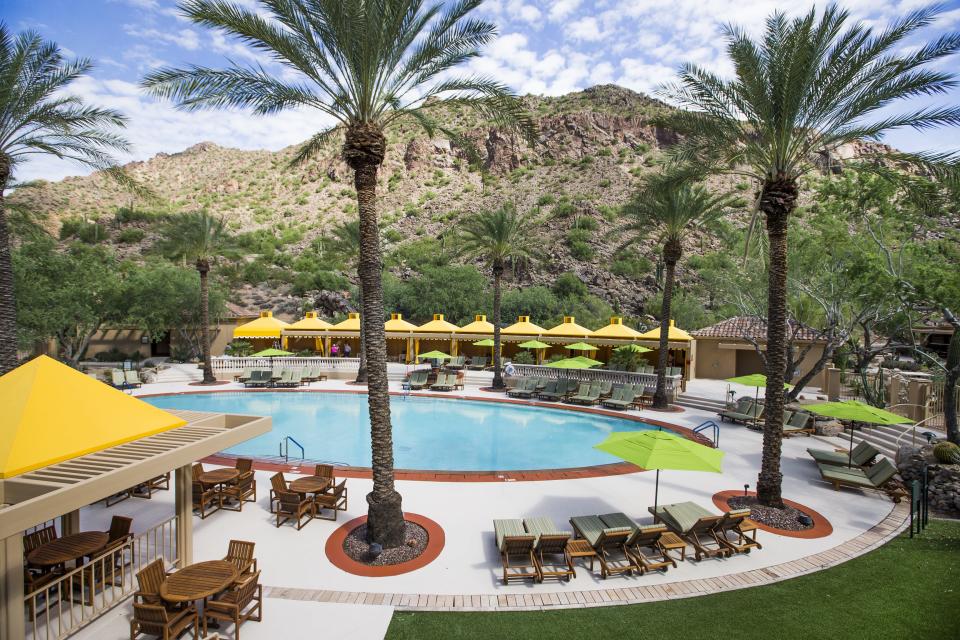 This is the view of Camelback Mountain in Phoenix from a suite at the Canyon Suites at the Phoenician.