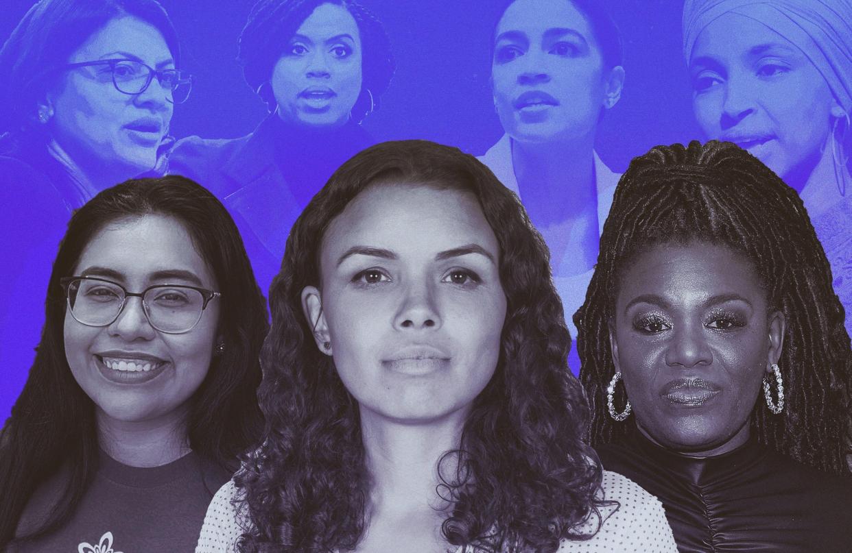 Jessica Cisneros, Morgan Harper and Cori Bush say they feel even more motivated to run for office after President Donald Trump's attacks on the Squad. (Photo: Illustration: Damon Dahlen/HuffPost; Photos: Getty/Jessica Cisneros/Morgan Harper)