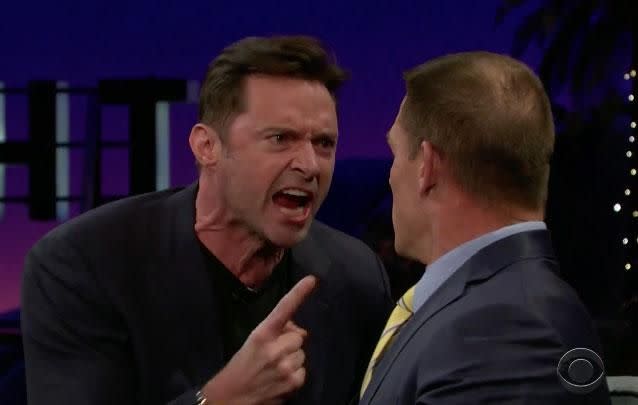 Hugh Jackman begins 'reverse trash-talking' to John Cena in a recent interview. Source: CBS