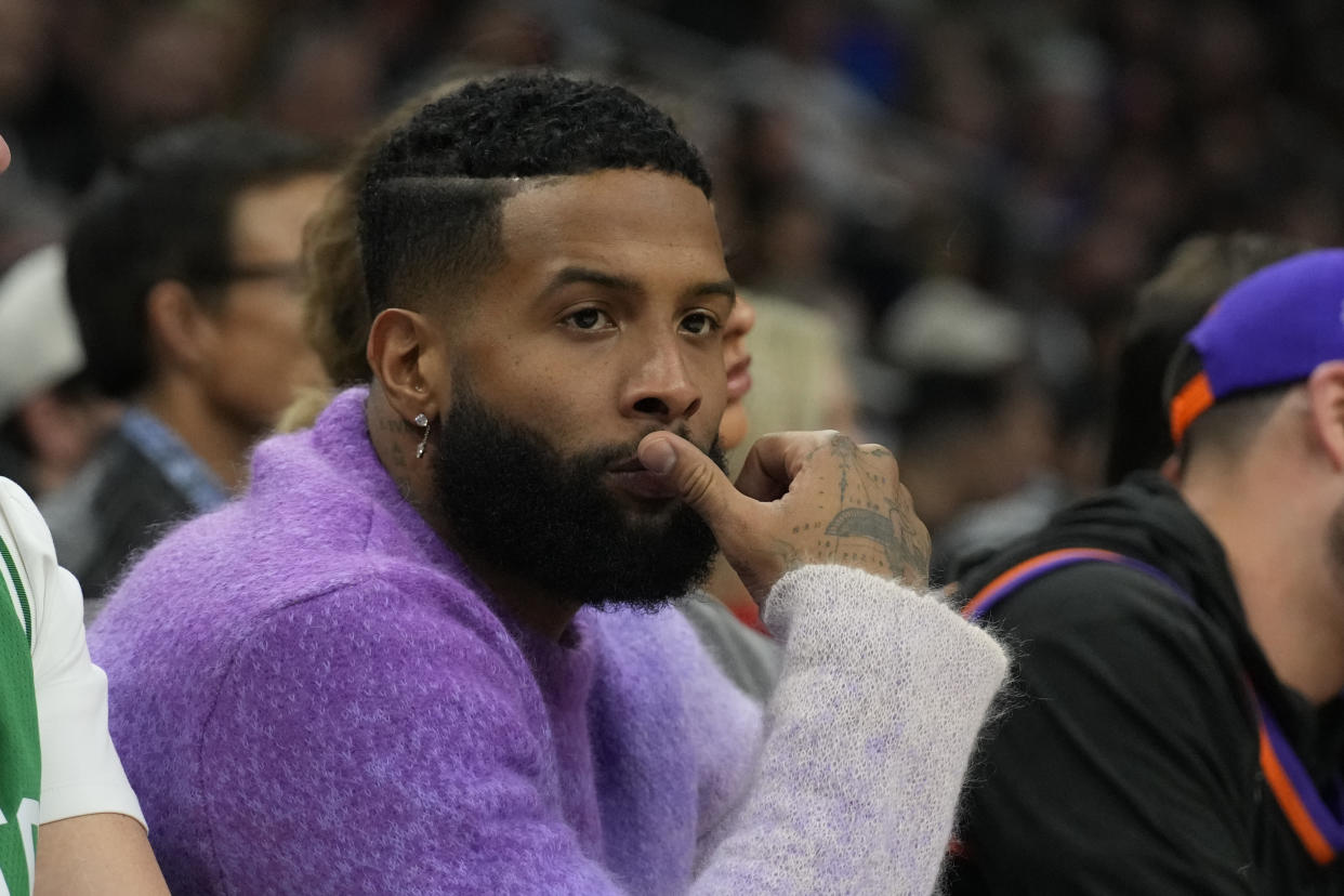 Free-agent wide receiver Odell Beckham Jr. has visited with multiple teams this season, but a deal has yet to materialize. (AP Photo/Rick Scuteri)