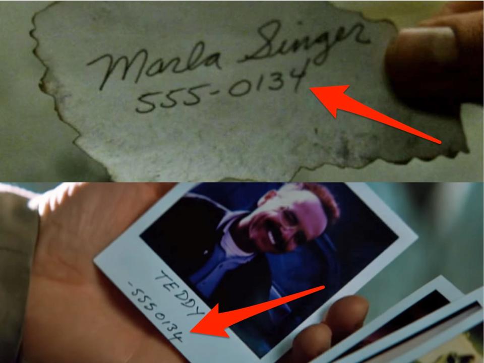 The phone number 555-0134 on a note in "Fight Club" and polaroid in "Memento."