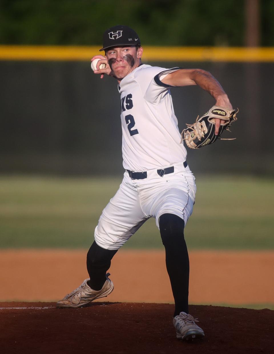 Hendrickson picher Jaden Bahl delivers a change-up in the 5-4 loss to Brenham in the Class 5A area-round series opener. He scattered five hits and struck out six in 6 2/3 innings, but the Hawks' defense committed some costly errors.