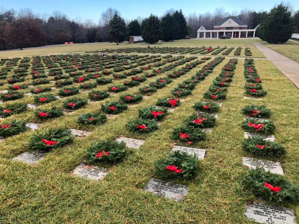 Wreaths Across America wreaths at Virginia Veterans Cemetery in Amelia, Va. on Dec. 19, 2021.
