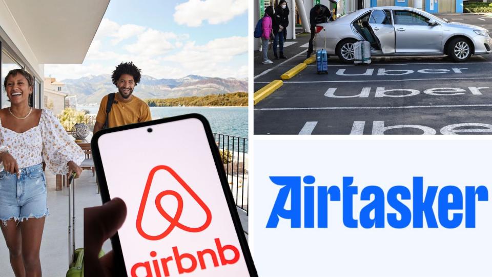 Compilation image of Airbnb, Airtaskter and Uber logos in their environment to represent tax treatment