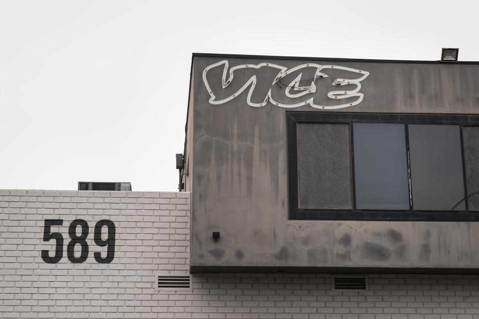 Vice Media's office building is seen in Los Angeles, Monday, May 15, 2023. Vice Media is filing for Chapter 11 bankruptcy protection, the latest digital media company to falter after a meteoric rise. (AP Photo/Jae C. Hong)