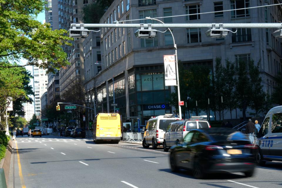 A congestion pricing scanner is shown above the north-bound side of Broadway, between West 60th and 61st St. in Manhattan, Thursday, November 2, 2023