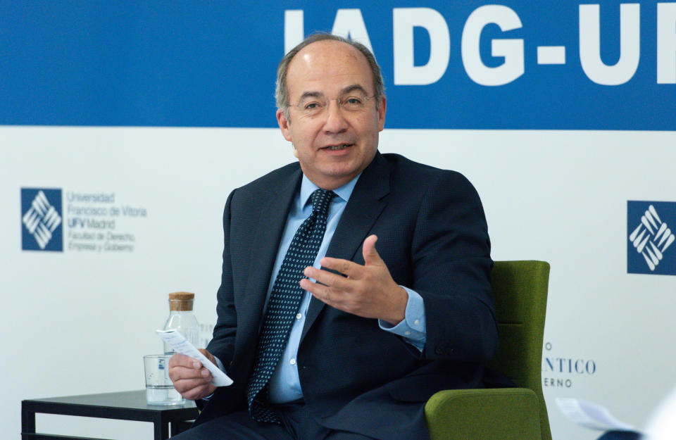 El expresidente Felipe Calderón participando en un foro en Madrid, España. (Photo By Gustavo Valiente/Europa Press via Getty Images).