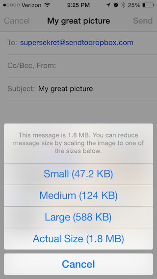Email Sizes Screenshot