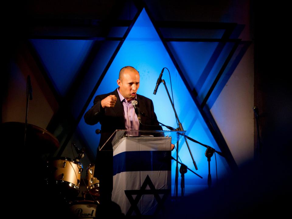 Naftali Bennett speaking as head of the Jewish Home party