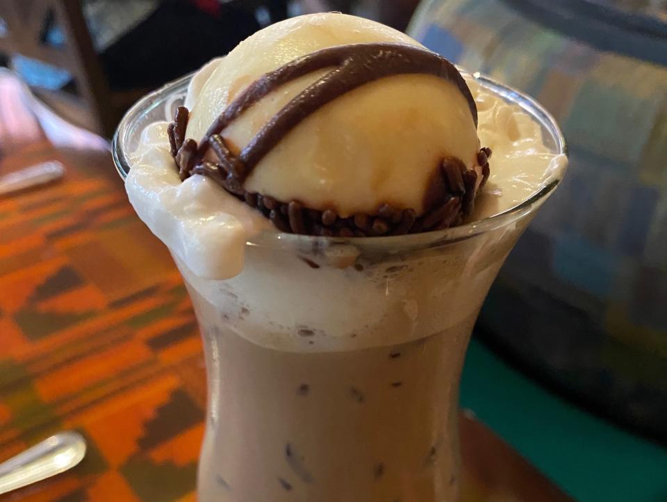 stiped and spiked coffee cocktail from boma at animal kingdom lodge